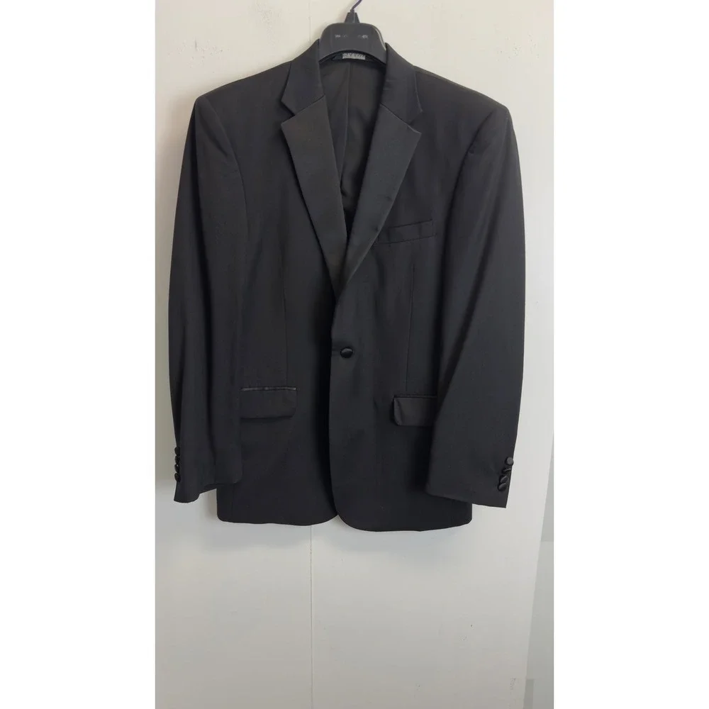 Jos.A Bank Mens Black Tuxedo Suit Jacket‎ 41R Pants 36X28 Cummerbund Formal 3 Pc
